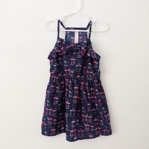 Girl's Pink Flamingo and Navy Blue Summer Dress 4T